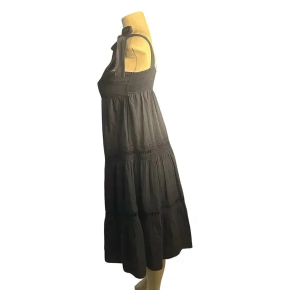 Women S Carve Designs Black Kiera Dress Organic Cotton Tie Sleeve Relaxed Tiered - Picture 3 of 6